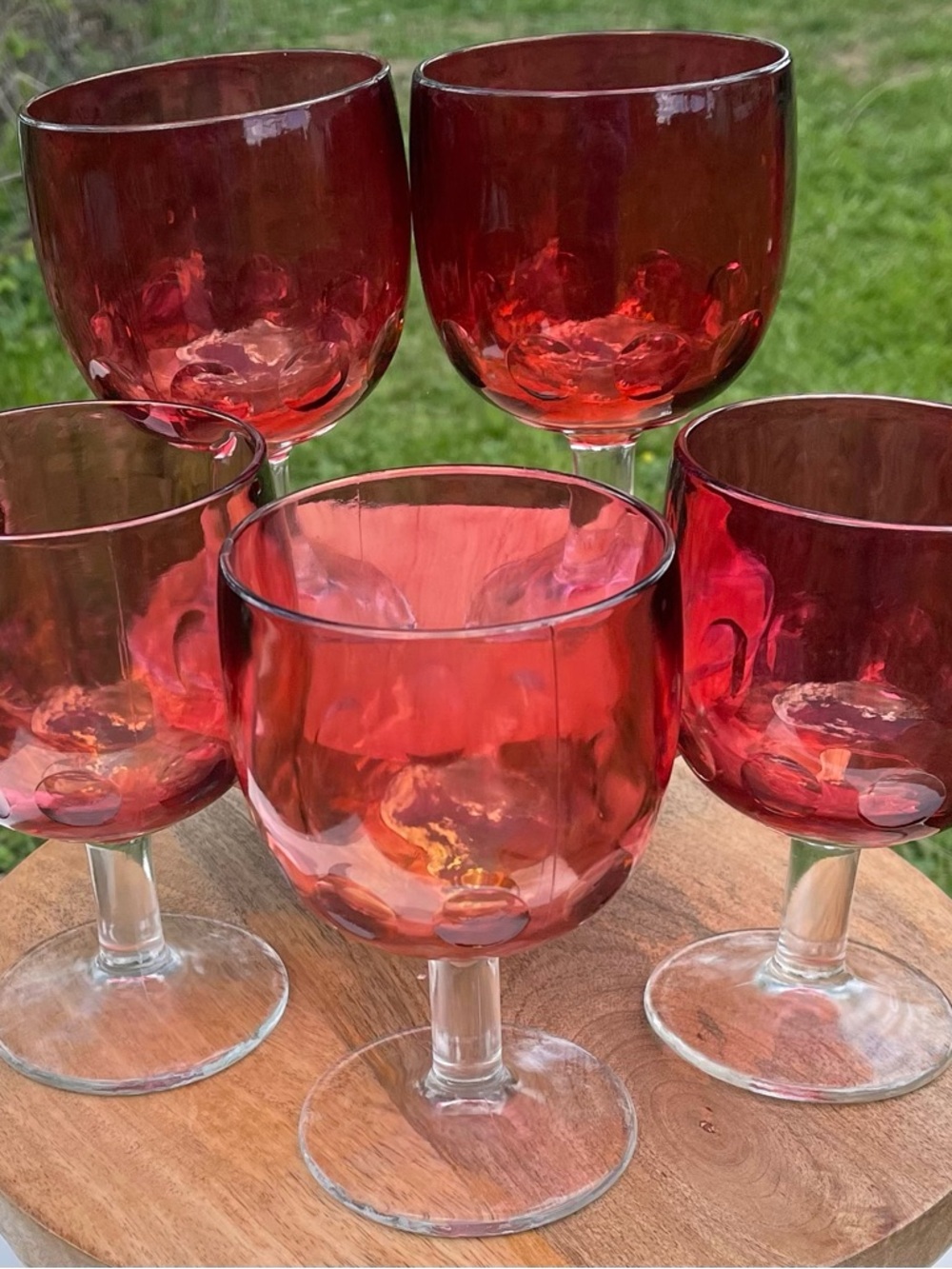 Set of 5 Ruby Red Goblet Glasses